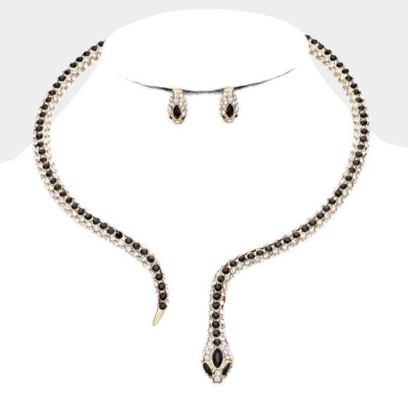iFashionBox Jewelry - Black & Gold Snake Rhinestone Choker Necklace Set 